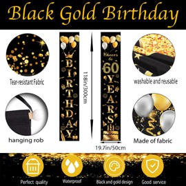 POPOYU Happy 60th Birthday Door Banner Party Decorations,Black Gold Fabric 60th Birthday Door Porch Sign Banner for boys Girls Women Men 60 Years Old Birthday Party Indoor Outdoor Decor Supplies