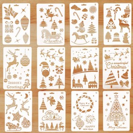 Christmas Stencils, 12 pieces, drawing stencils, plastic stencils, reusable for scrap-booking, photo albums, DIY gift cards, Christmas gifts, children