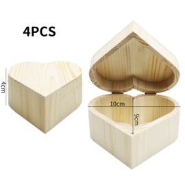 Chris.W 4 Pieces Unfinished Wooden Box Heart Shaped Eternal Flower Storage Box, Natural Wood Box with Maganets for Crafting Making Jewelry Box Art Hobbies Home Storage Gifts-5.12 inch