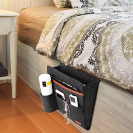 Telaero Bedside Caddy, Bedside Storage Caddy Sofa Armrest Organizer, Phone, Tablet, Remote Control Magazine Holder with 5 Pockets for Home Dorm Desk