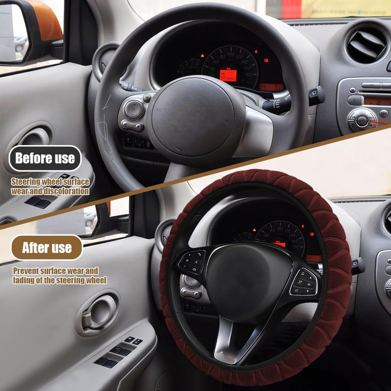 Lecctso Lecctso Fuzzy Steering Wheel Cover, Universal 15'' Steering Wheel