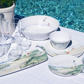 Tarhong DN24085385 By The Shore Salad Plate, 8.3 inches (21 cm), Dish, Crack-resistant, Melamine Tableware, Plastic, Dishwasher Safe, One-Plate, Stylish, Cute, Lightweight, Outdoor, Camping