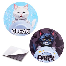 Xuhal Cat Clean Dirty Dishwasher Magnet, 3.5 Inch Funny Pet Clean Dirty Double-Sided Reversible Sign for Stainless Steel Dishwashers, Kitchen Refrigerator Laundry Room, Home Accessories(White Cat)