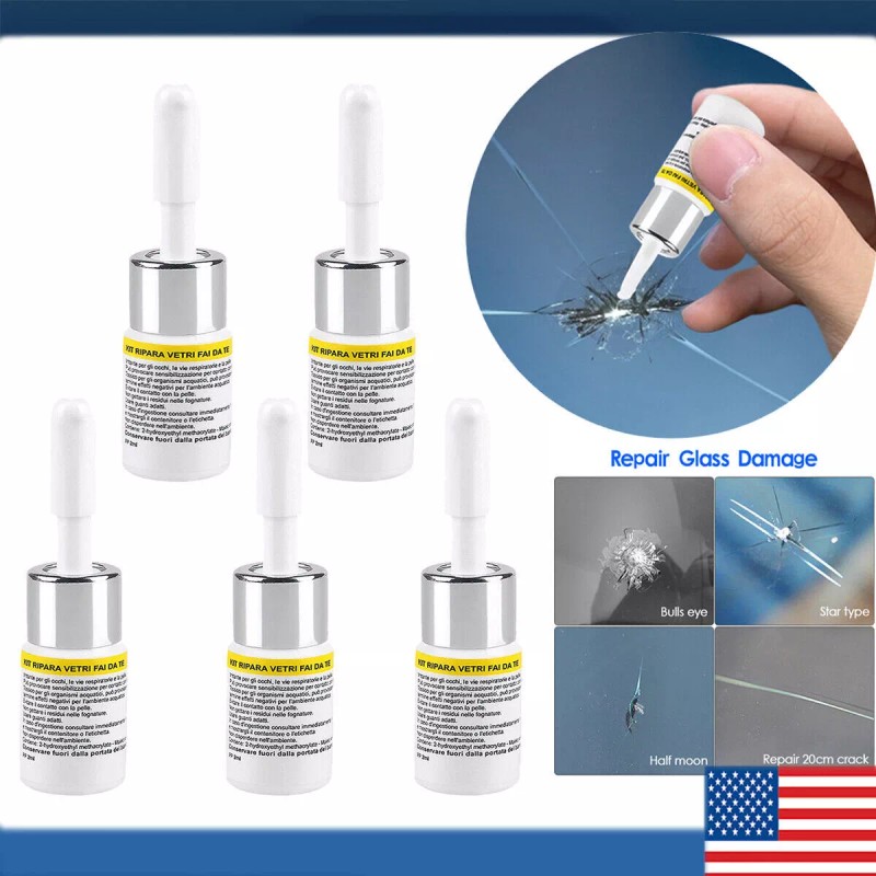 5-Pack Glass Nano Repair Fluid Car Windshield Resin Crack Tool
