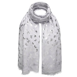 Basic Sense Butterfly Scarf Oversized Metallic Foil Print Cover Up Shawl Frayed Edge, Light Grey