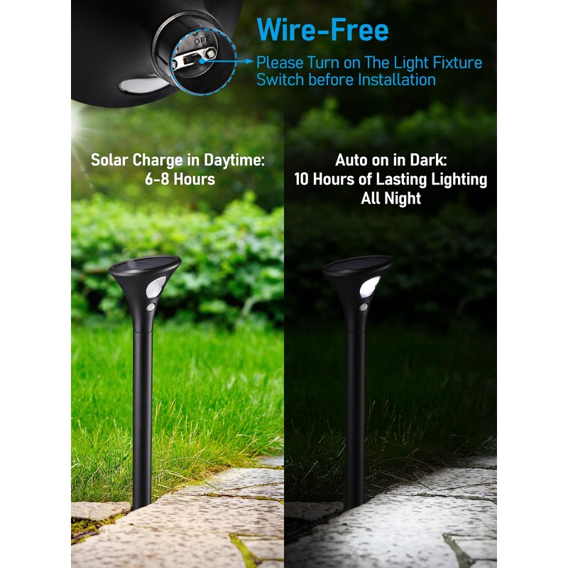 LEONLITE 8-Pack LED Solar Powered Motion Sensor Pathway Lights, Battery