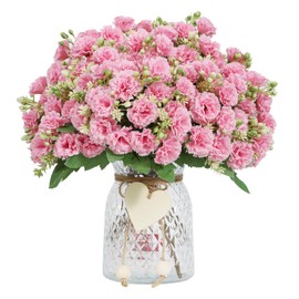 DuHouse Carnation Artificial Flowers,6 Bundles Small Bulk Fake Flower with Stems Silk Carnation Flowers for Spring Decoration Wedding Home Table Centerpieces Decorations(Pink)