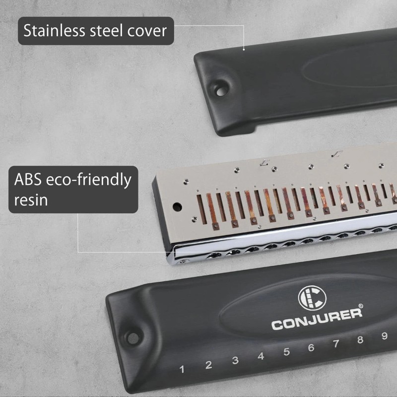 CONJURER Chromatic Harmonica Valveless 12 Hole Stainless Steel Mouth Organ