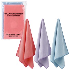 muno+ Toallas de Microfibra para Mujer 65×39 cm – Set de 3 (Azul Clarito, Morado y Rosa) – Secado Rápido, Ligeras y Compactas – Ideales para Gym, Gimn