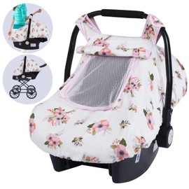 SMTTW Car Seat Covers for Babies Baby Car Seat Covers, Infant Car Canopy for Spring Summer Autumn Winter, Universal Fit, Snug Warm Breathable, Car Seat Canopy for Boys Girls(White Flower)