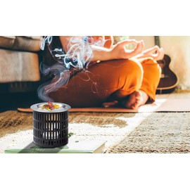 Incense Burner Made of Iron Black [Height 8 cm, Handmade] With Stainless Steel Incense Strainer. For Smoking with a Tea Light