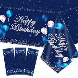 3 Pieces Blue Silver Birthday Party Tableclothes Birthday Party Tablecovers for Man Women Boys Girls Blue Birthday Tableclothes for Party Decorations Supplies 54X108inch