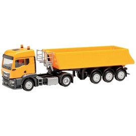 herpa 314589 Man TGS TM Schmitz Tipping Saddle Trailer Municipal Orange Model, Multicoloured
