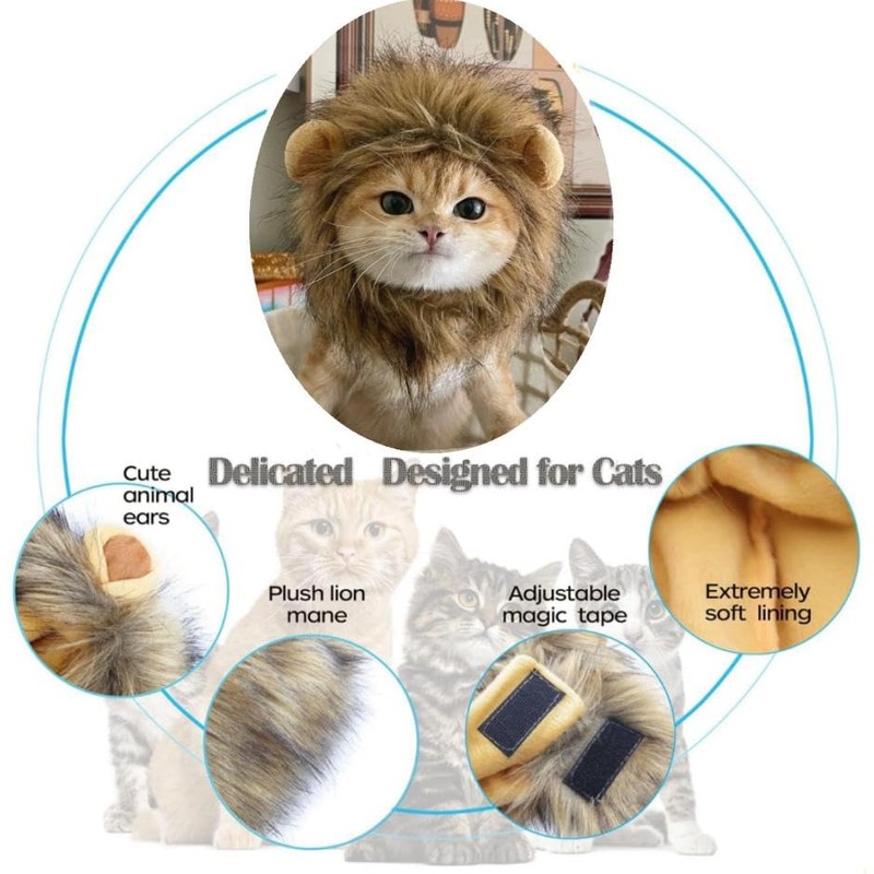 Lion Mane Costume for Cats Costume Pet Adjustable Washable Dress