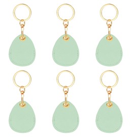 PATIKIL 6pcs Leather Keychain Blanks, 45mm Sublimation Keychain Blanks PU Leather Key Chain Bulk Keyring with Rings for Name Tag Dog Cat Collar Keys, Water Drop,Green