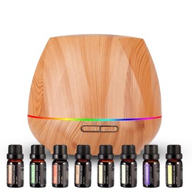 Difusor de Aceites Esenciale Aromaterapia-550ml Humidificador de Aire, Humidificador de Aromaterapia, Purificador de Aire, 7 Colores, 2 de Niebla, Temporizador, Control Remoto, para Oficina y Casa