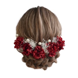 Lomeri Romeli Hair Ornaments with Kasumi Grass, Hydrangea and Pearls (Red) W8