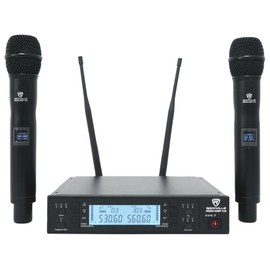 Rockville RWM-DSP-H2 Dual Handheld UHF Wireless Microphone System, DSP Control, Adjustable EQ, Delay, Feedback Filter, OLED Display, 200 Channels, 400-600 ft Range, Includes 2 Mics & Rack Mount
