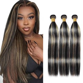 Honey Blonde Bundle P1B27 Straight Human Hair Bundles Two Tone Black Mixed With Honey Blonde Bundles Human Hair 18 20 22 Inch Highlight Bundle