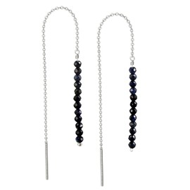 Threader Earrings Genuine Blue Sapphire Chic Silver Adjustable Dangle Design for Women September Birthstone Sapphire Earrings Gift for Her Symbolizing Serenity & Truth