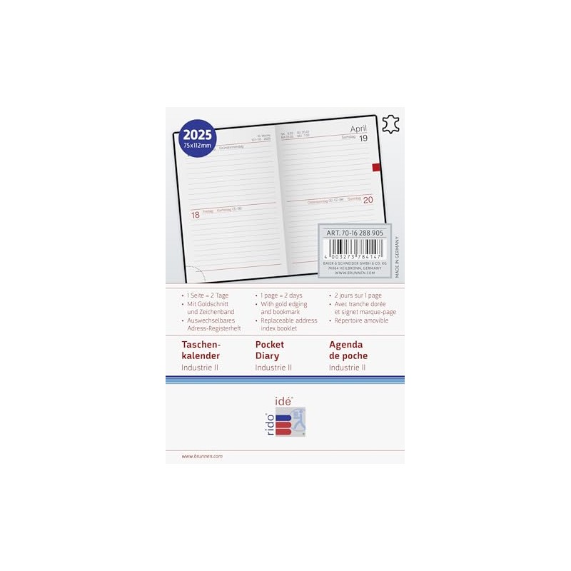 rido/idé Pocket Diary Model Industrie II (2025), 1 Page =