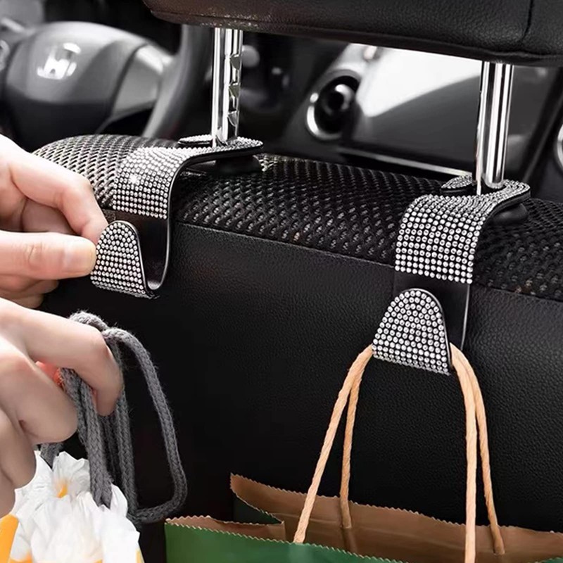 OSIFIT 2PCS Car Seat Hooks, Bling Rhinestone Headrest Hooks, Universal
