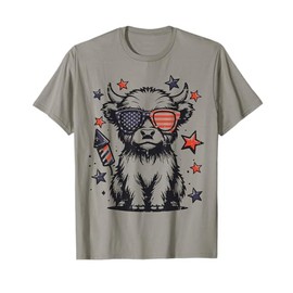 4th Of July Highland Cow Cute American Farm Boys Girls Kids T-Shirt