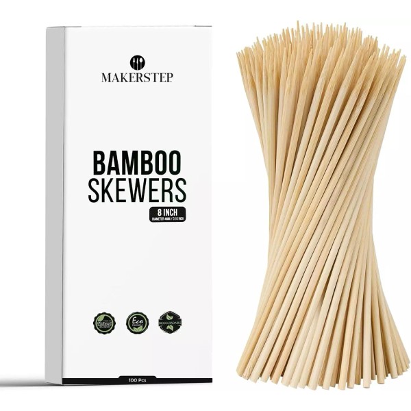 Natural Bamboo Skewers for BBQ. Appetizer, Kebab, Fruit, Cocktail for