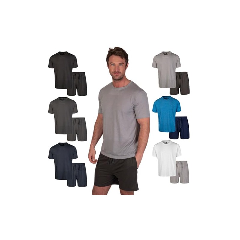 Light & Shade Herren Pyjamahose und T-Shirt Set, Hellgrau meliert/anthrazit,