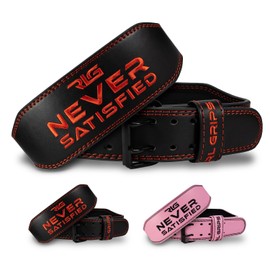 RL Grips® Leather Gym Belt - Padded Leather Lumbar Support Belt for Weightlifting, Strength Training and Fitness (L, Black)