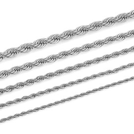 HZMAN 18K Real Gold Plated Rope Chain 5mm Stainless Steel Silver Chain for Men Women Hip Hop Link Chains Necklace 16-30 Inches (Silver,5mm,20in)