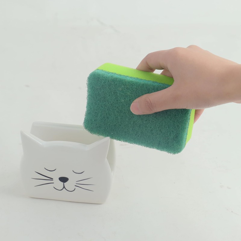 Asivtoki Sponge Holder, Dish Sponge Holder, Ceramic Sponge Caddy, Cat