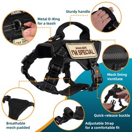 Tactical Cat Harness and Leash Black for Walking Esacpe Proof, Adjustable Soft Mesh Large Cat Vest with Handle Easy to Control,Molle Patches L