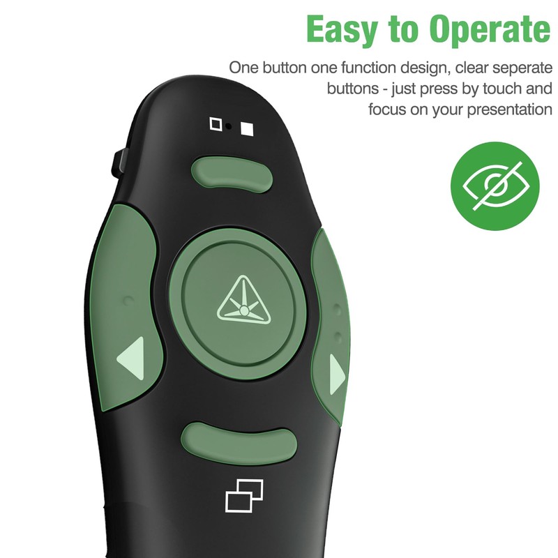 DinoFire Green Presentation Clicker Wireless Presenter Remote, RF 2.4GZ Rechargeable