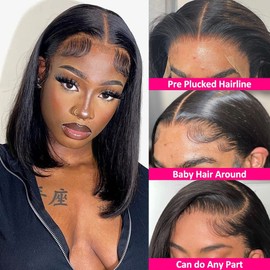 Fereowth 13 x 4 Lace Front Wigs Short Bob Perücke Menschenhaar Perücke für Damen, natürlich, brasilianisch, kurz, Bob Glueless Human Hair Wigs für Damen, 150 % Dichte, 25 cm