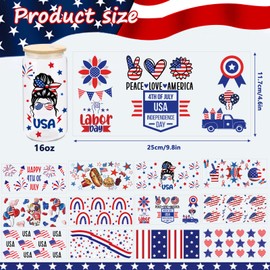 UV DTF Cup Wrap 12 Sheets 4th of July UV DTF Wraps Transfer Stickers Glass Cups Stickers for 16oz Water Bottle Waterproof Rub on Transfer Decals Mug Creative Gifts Independence Day DIY USA Patriotic