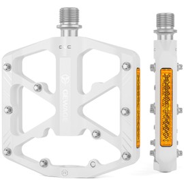 GEWAGE Bicycle Pedal with Reflector, Flat Pedal, Sealed Bearings, Aluminum (GE-323) (White)