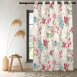 Renaiss Boho Flower Blackout Curtains Wild Blue Pink Floral Thermal Insulated Window Drapes for Bedroom 42W x 84L inches 2 Panel Set Beige Window Curtain Panels for Living Room