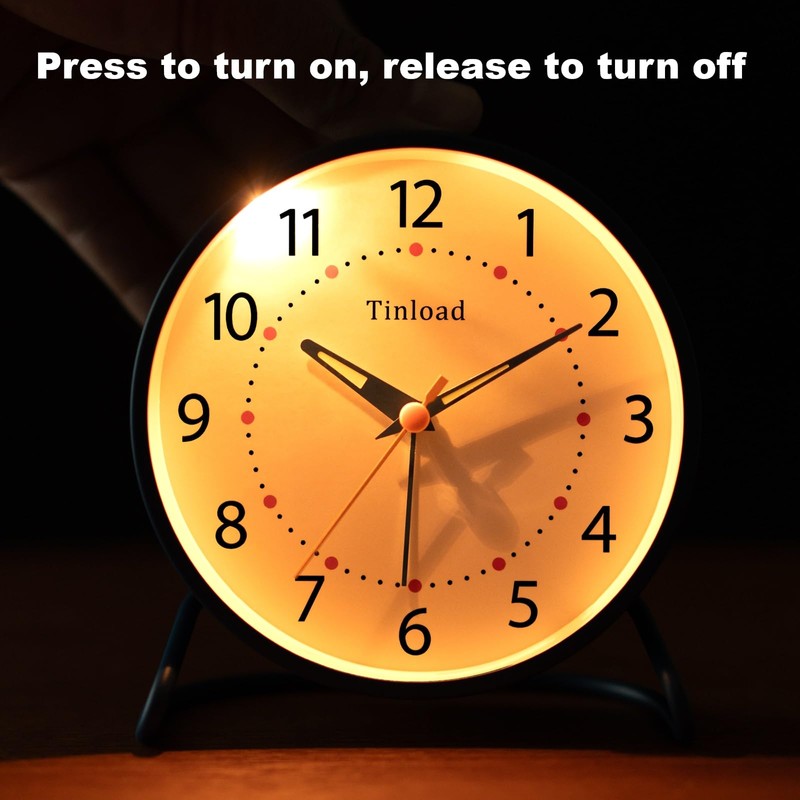 Tinload 4.5" Antique Retro Analog Alarm Clock, Small Silent Desk