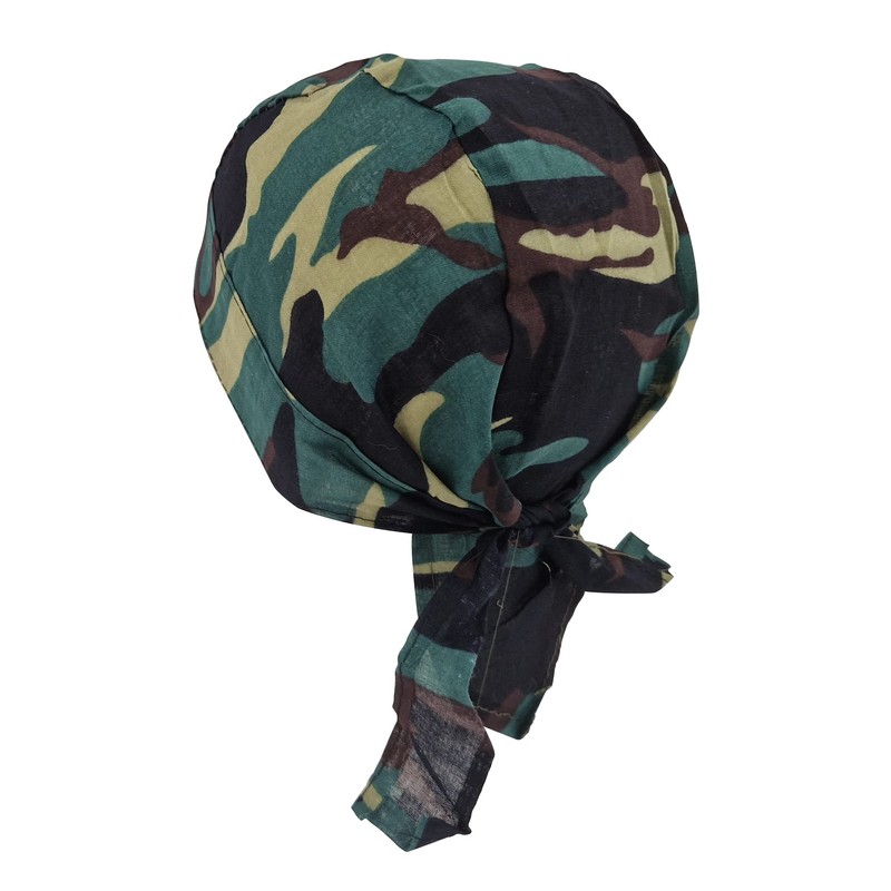 Camo Zandana Green Tie Bandana Style Fitted Skull Cap Biker