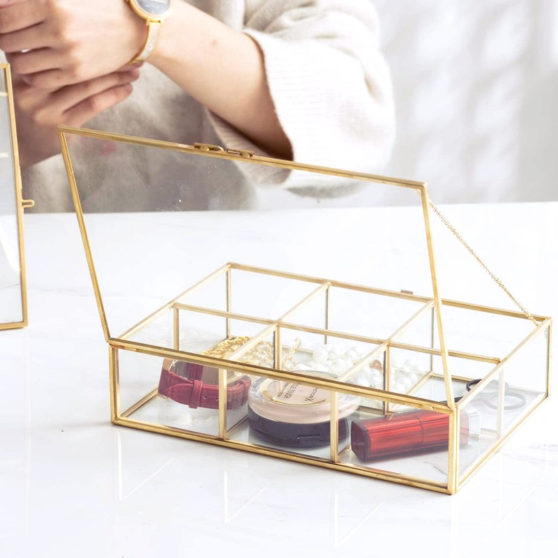 Levilan Golden Vintage Glass Box Clear Glass & Brass Metal