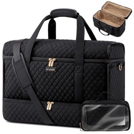 LOVEVOOK Travel Bags for Women, Weekend Overnight Maternity Duffel Gym Bag with Shoe Compartment, Large Opening Hospital Cabin Hand Luggage, Carry On Holdall Flight Womens, Black