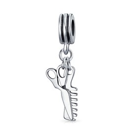 Fashion Diva Hair Stylist Dresser Salon Comb Scissors Dangle Bead Charm For Women .925 Sterling Silver Fits European Bracelet