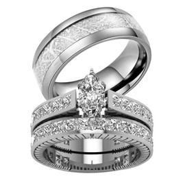 TWO RINGS His Hers Wedding Ring Sets Couples Rings Women's 10k White Gold Filled White CZ Wedding Engagement Ring Bridal Sets & Men's Titanium Wedding Band…