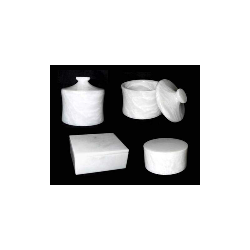 KhanImports Decorative White Marble Box, Stone Box with Lid -