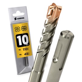 SDS Plus Hammer Drill Bit 4 x Cutting PGM Diameter 10 mm x 45 mm - Amboss Werkzeuge SDS Crusher 4 - HM Concrete Drill Carbide Professional Drill Bit 10 mm x 45 - Masonry Drill Bit Reinforced Concrete