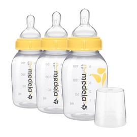 Medela | Biberones | Set de Botellas con Tetina de Flujo Lento | Edad bebé: 0-4 Meses | Contiene: 3 botellas para leche materna de 5 oz / 150 ml con 3 juegos de tetinas y tapas, 1 Bolsa Esterilizadora Quick Clean