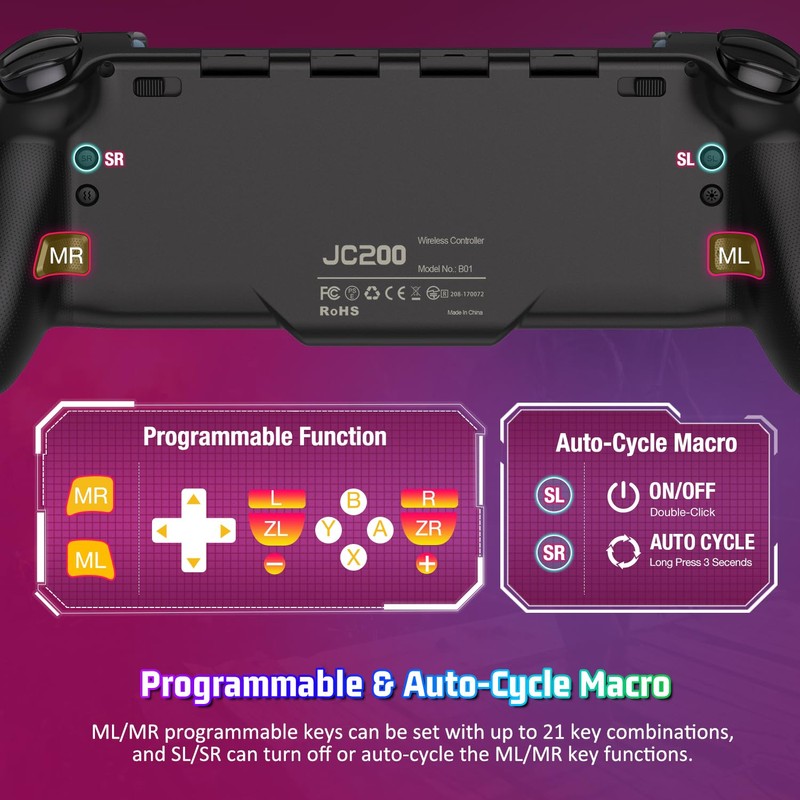 HASACOOL Wireless-Switch-Controller for Switch/OLED,One-Piece Hall Effect Switch Pro Controller Joycon,Handheld