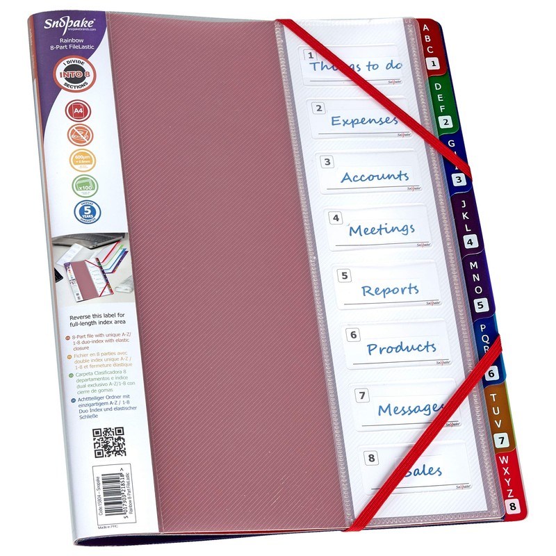 Snopake A4 FileLastic 8-part Rainbow with Duo-Register [1 piece] Multi-part