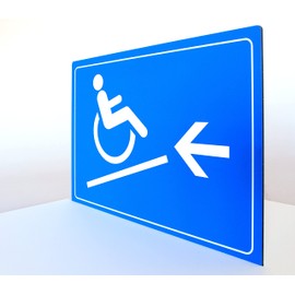 Wheelchair Ramp Left - Sign - Landscape Format - Blue - 4 mm Aluminium Composite Panel (30 x 20 cm)